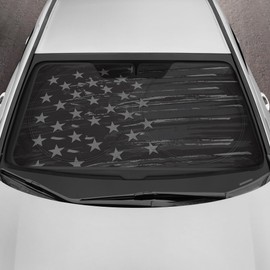 Motor Trend USA Vintage Flag Car Windshield Sun Shade for Car Window, Foldable Car Sun Shade with Patriotic Graphic, Collapsible Sun Visor Sunshade for Car Windshield (Medium, 65 x 33 inches)