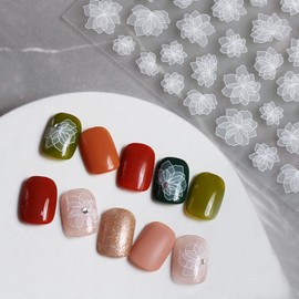 Night Sky Nail Art Sticker Decals 3D White Flowers Pattern Nail Tips Semi Transparent Design Fashion Charm DIY Toenails Nail Tattoos for Women Girls Manicure Nail Decoration (2 sheets)