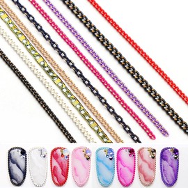 SILPECWEE 9 Strips 9.84in Nail Chains for Nail Art 3D Nail Charms Metal Nail Art Chains Punk Chain Nail Studs Decor Nail Jewels for Nail Decoration Craft Supplies