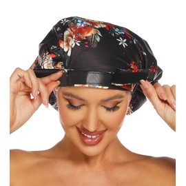 HIUMI Gorro de ducha de lujo para mujer, para rastas, trenzas, rizos, rastas, cabello rizado, regalo del día de la madre (negro)