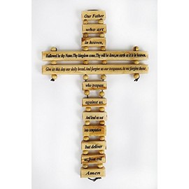 Olive Wood Cross Our Father in Heaven Prayer Home Protection English Holy Land