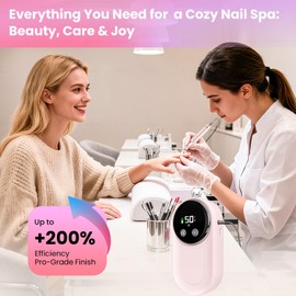 FLORAVIC Portable Nail Drill Professional (Electric Nail File with Bits Set & Base) (50000RPM Rechargeable Art Tool Kit for Acrylic Gel Polishing Removing) Cordless E-File for Manicure, Salon & Home