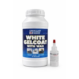 Fiberglass Supply Depot White Gelcoat with Wax – UV-Resistant Marine Gelcoat for Interior & Exterior Use – Quart Kit with 15cc MEKP Hardener