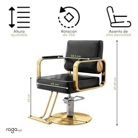 Raganet Silla Hidráulica Profesional Barbería Salón Belleza Base Metálica Redonda Ajustable Tapizado Acolchado Diseño Ergonómico Estilistas Dorado
