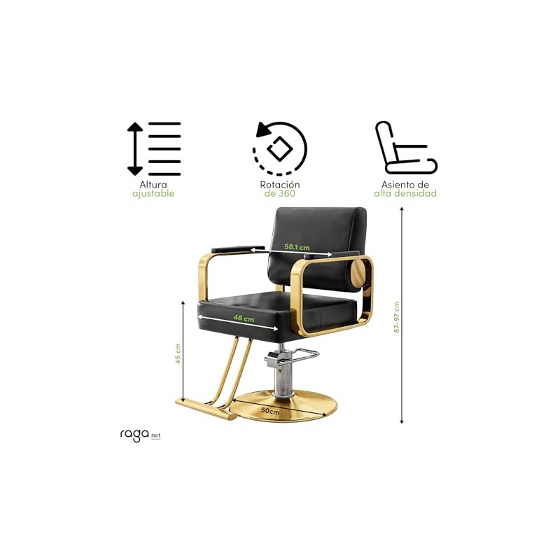 Raganet Silla Hidráulica Profesional Barbería Salón Belleza Base Metálica Redonda