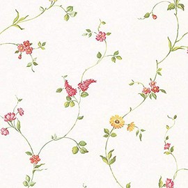 Manhattan comfort NWFK26958 Palmetto Series Vinyl Floral Trail Design Large Wallpaper Roll, 20.5" W x 32.7' L, Red/Pink/Yellow/Green/Off White