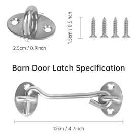 Pack of 2 Latch Door, Latch Door Lock, Stainless Steel Door Hook, Door Latch, Window Catcher, Cabin Door Lock Window Hooks for Gate, Garage, Fence, Window or Shed (10 cm/4 Inches)