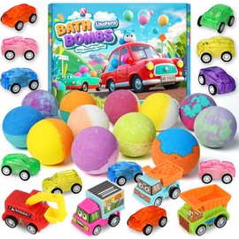 Bath Bombs for Kids with Toys Inside, Kids Bath Bombs for Boys Girls, 9-Piece Bathbombs Set Includes 9 Pull-Back Cars and 3 Vehicles, Halloween Christmas Birthday Gift Set for Children
