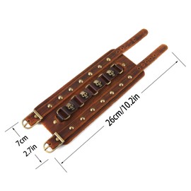 STWTR Men's Wide Cuff Wristband Punk Rock Motorbike Wide Belt Leather Bracelet (Brown-D)