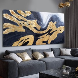 Kureful Gold Canvas Wall Art Graffiti Wall Decor Contemporary Wall Pictures 29"x58" Large Artwork for Living Room Decorative Painting for Office