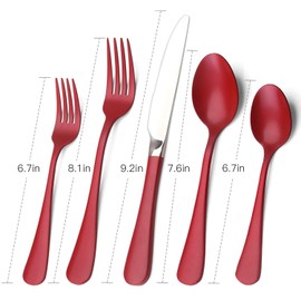 Red Silverware Set, Bysta 40-Piece Stainless Steel Flatware Set, Kitchen Utensil Set Service for 8, Tableware Cutlery Set for Home and Restaurant, Knives mirror polish, Dishwasher Safe