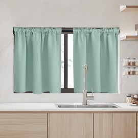 RYB HOME Kitchen Window Curtains - Blackout Privacy Half Window Curtains for Bedroom Bathroom Dining Living Room Cafe Office Short Tiers Drapes, W 34 x L 36 inches, 2 Panels, Aqua