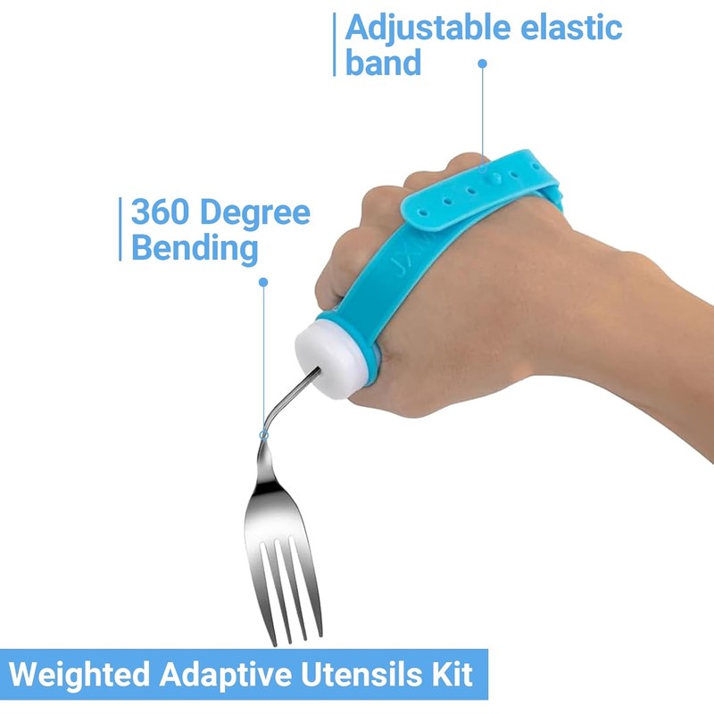 Adaptive Utensils Aid Tableware- Weighted Special Spoon Fork Sets, Travel