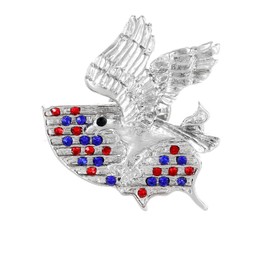 Fnirgexa Eagle American Flag Lapel Pin, Independence Day Theme Crystal Rhinestone Brooch for Men Women, Jewelry Accessories Patriotic Pin for Scarf Dress (Silver)