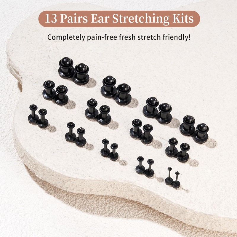 Qmcandy 20-26Pcs Ear Stretching Kit 1-7mm/7.5-12mm Dead Stretching Single Flare