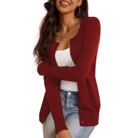 a.Jesdani Womens Cardigan Long Sleeve Crew Neck Button Down Soft Cardigan Sweaters for Women Burgundy S