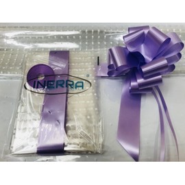 INERRA Gift/Hamper Wrapping Kit - 3 Metres White Dot Film Wrap (folded), 14 Loop Bow 7" & 25 Metres of Curling Ribbon (Lilac)