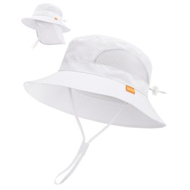 FURTALK Baby Toddler Sun Hat Bucket Hat with Neck Flap Wide Brim Hats Beach Vacation Essentials White