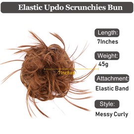 HMD Tousled Updo Messy Bun Hair Piece Hair Extension Ponytail With Elastic Rubber Band Updo Extensions Hairpiece Synthetic Hair Extensions Scrunchies Ponytail Hairpieces for Women (Medium Auburn)