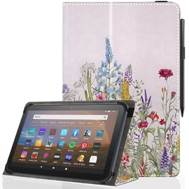Pudiceva Universal 10 10.1 Inch Android Tablet Case,Slim Folding Stand Cover for All 9"-10.5" Touchscreen Tablet Case with Stylus Pen Holder,Flower 08