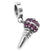 Queenberry Sterling Silver Microphone Fuchsia Cubic Zirconia Dangle European Bead