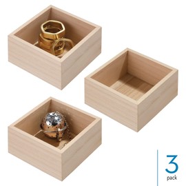 iDesign Paulownia Wood Small Kitchen Drawer Organizer - Set of 3 - Natural