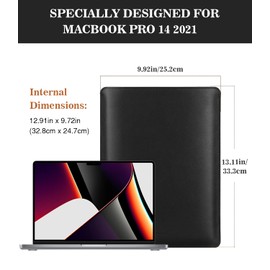 MoKo 14 Inch Laptop Sleeve Bag, PU Leather Briefcase Slim Stylish Case Compatible with MacBook Pro 14" M2 MAX 2023/2021, Black