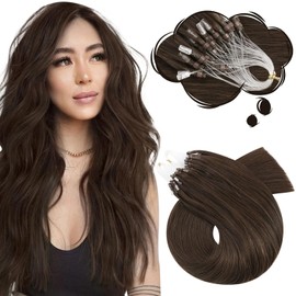 Moresoo Dark Brown Hair Extensions Micro Bead for Women Short and Straight Micro Loop Hair Extensions Human Hair Brown Soft 50g/50s 14 inch