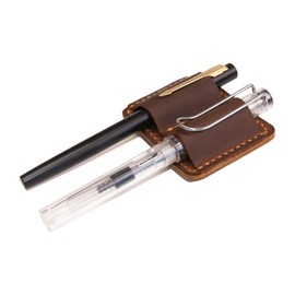 Pen Holder Clip,Leather Notepad Accessory,Leather pen Pencil Holder Clip for Notebook Journal,Single Pen Holder,Perfect Gift (Brown (Double))