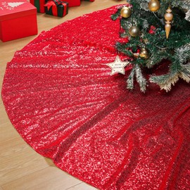 Libima 84 Inch Larger Christmas Tree Skirt Oversized Sequin Xmas Tree Skirt Glittery Tree Skirt Round Gorgeous Ornaments Tree Skirts for Christmas New Years Holiday Party (Red)