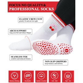 floconssy Pilates Socks for Women, Grip Yoga Crew Embroidery Cute Socks Non Slip for Barre Workout Hospital Sticky Slipper, 2 Pairs(red+yellow), 6-10