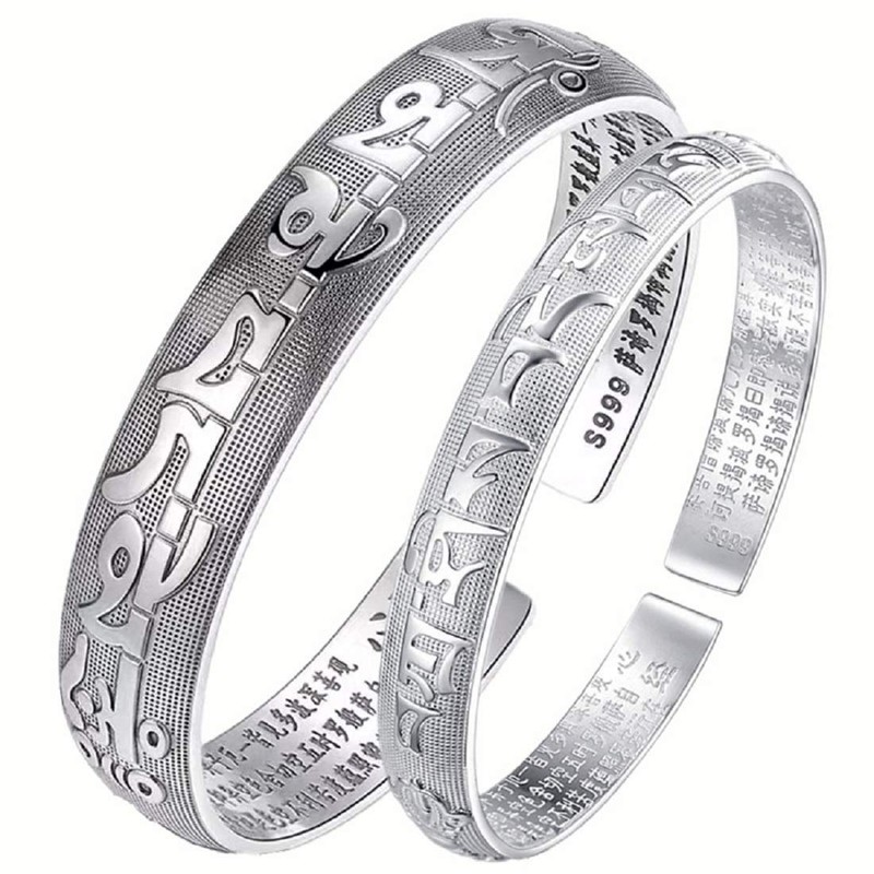 Deelfel Bracelet for Men and Women Silver Engraved Sanskrit Proverbs