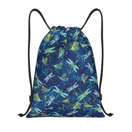 Richugui Magic Elf Dragonfly Drawstring Backpack for Women/Men, Drawstring Bag for Gym, Yoga, Travel, Portable/Lightweight, Black, One Size, black