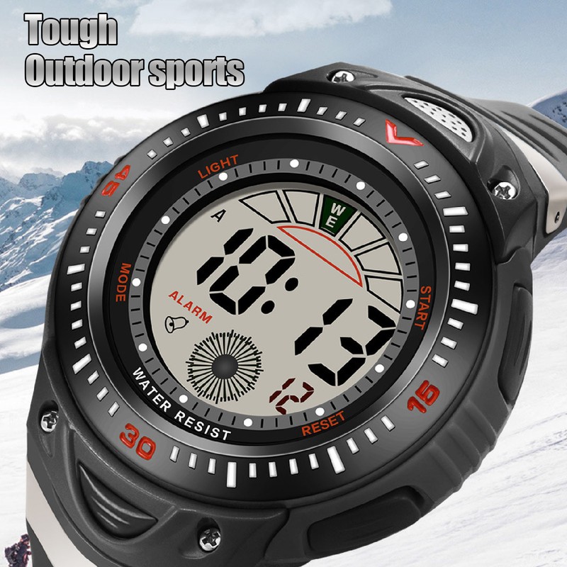 Black Men Digital Watch Waterproof LED Backlight Stopwatch Countdown 12/24
