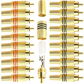 RUNCCI-YUN 20 Pack rca plug Audio Video Connectors, rca plug solder(Gold Plated) Speaker Phono RCA For Multimedia and CCTV