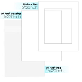 Golden State Art, Pack of 10 White Pre-Cut 16x20 Picture Mat for 11x14 Photo with White Core Bevel Cut Mattes Sets. Includes 10 High Premier Acid Free Mats & 10 Backing Board & 10 Clear Bags