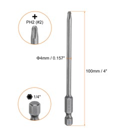HARFINGTON 10pcs #2 Phillips Screwdriver Bit PH2 1/4" Hex Shank 4" (100mm) Long Magnetic S2 Steel Industrial Grade Screw Driver Bit Cross Head Electric Drill Bits 0.157" (4mm) Rod