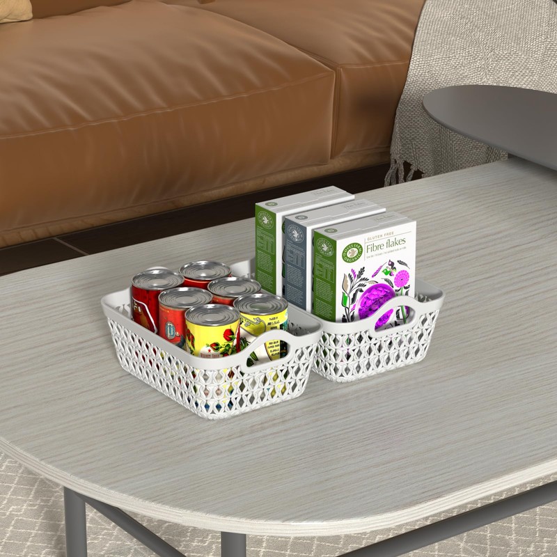 12 Packs Small Plastic Desktop Storage Basket, Mini Baskets, White