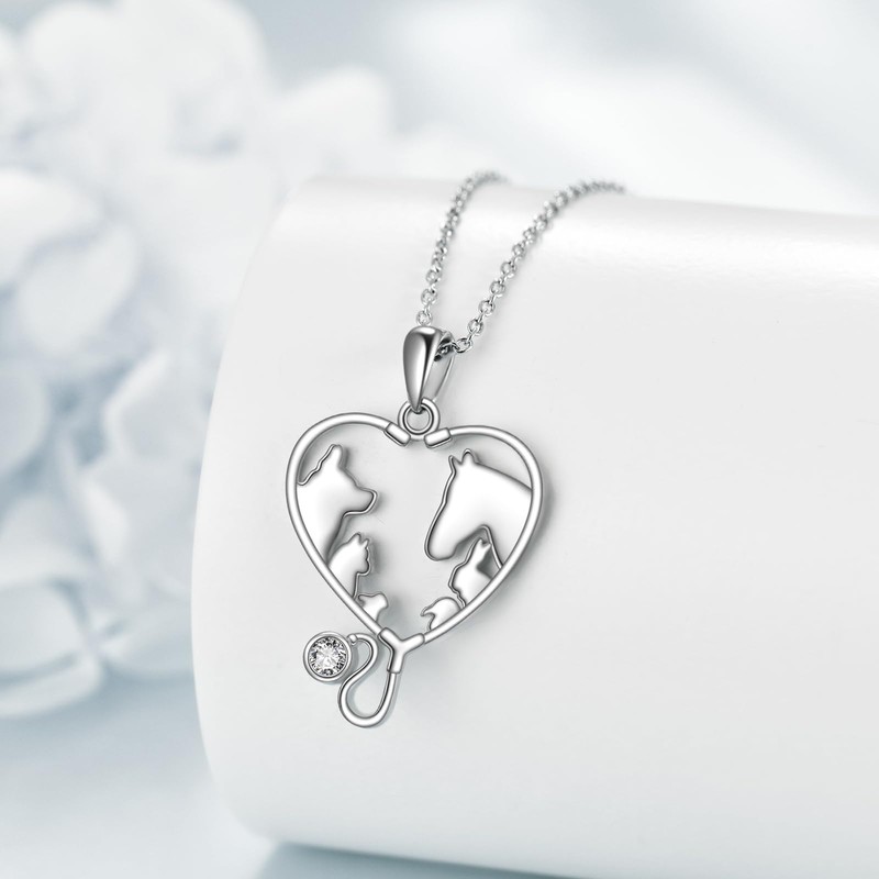 YFN Veterinary Necklace Sterling Silver Vet Techs Pendant Veterinarian Stethoscope