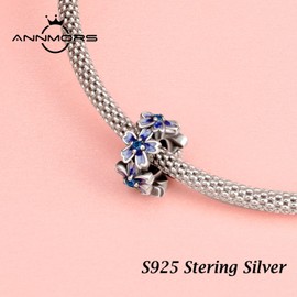 Annmors Purple Flower Stopper 925 Sterling Silver Clip Charms fit Bracelets Necklaces Dangle Beads with 5A Cubic Zirconia Christmas Valentine Mother's Day Gift Charms for Women Girls