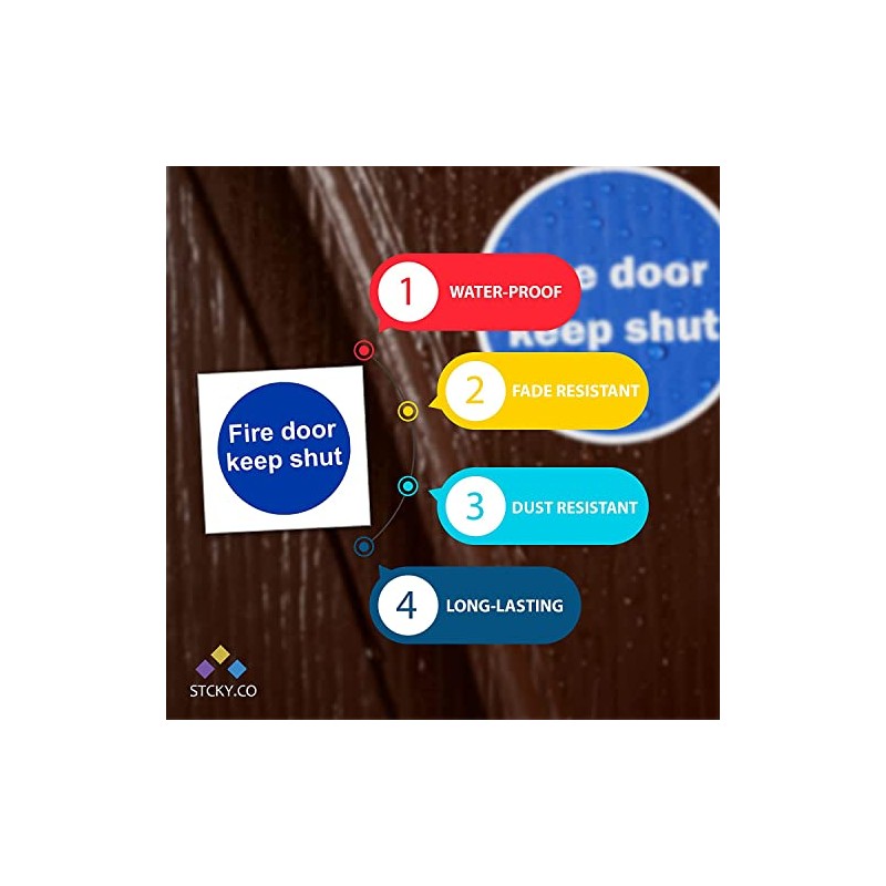 Stcky Fire Door Safety Vinyl Signs [Pack of 12] -