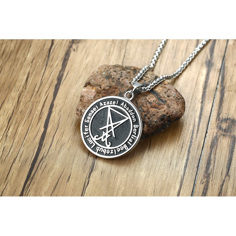 Rockyu Men's Stainless Steel Lucifer Satin Pendant, Hardcore Sterling Chain,