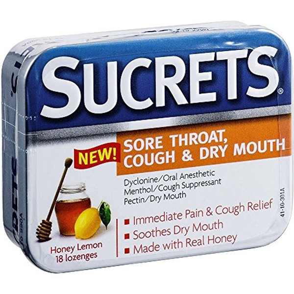 Sucrets Medicated Lozenges-Honey Lemon, 18 Count, (Pack of 4)