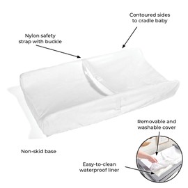 Badger Basket Waterproof Contoured Changing Table Pad for Babies with Removable Cover and Non-Skid Base - White