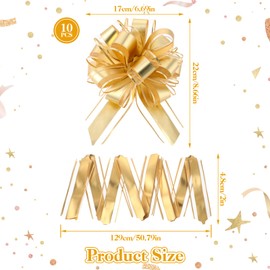 Jeffdad Bow Gift Wrapping Ribbon, 10Pcs Large 8 Inches Matte Metallic Color Bouquets Gift Bows, for Valentine's Day, Parties, Wine Bottles Decoration, Gift Wrapping and Birthday Decoration(Gold)