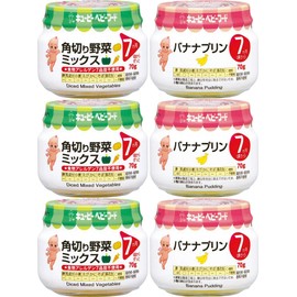 Kewpie Baby Food, Bottled 2 Types (Banana Pudding, Diced Vegetable Mix), Set of 6 (From 7 Months)
