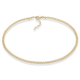 Miabella 18K Gold Over 925 Sterling Silver Figaro, Beaded Singapore, Sparkle, Cuban Link Chain, Adjustable Choker Necklace for Women Made in Italy (Cuban 3.5mm, Length 15+2 Inches,)