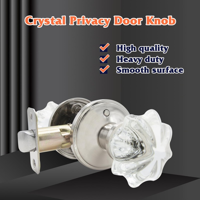 Solidware Glass Crystal Door Knob, Satin Nickel, Interior Privacy Door
