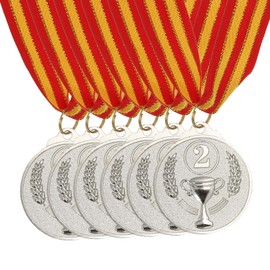 PATIKIL 2 Inch Silver Award Metals, 6 Pieces Style Award Medals 2nd Prize with Neck Ribbon for Games Sports Competitions