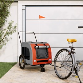 Benicabaly Pet Bike Trailer for Comfortable Adventures with Your Pet, Sturdy Iron Frame, Convenient Zippered Access and Mesh Windows, Orange and Gray